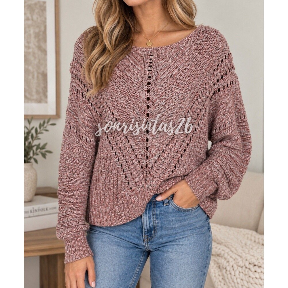 Rag & Bone Roman Sweater Women L Pink Mercerized Cotton Open Knit Quiet Luxury